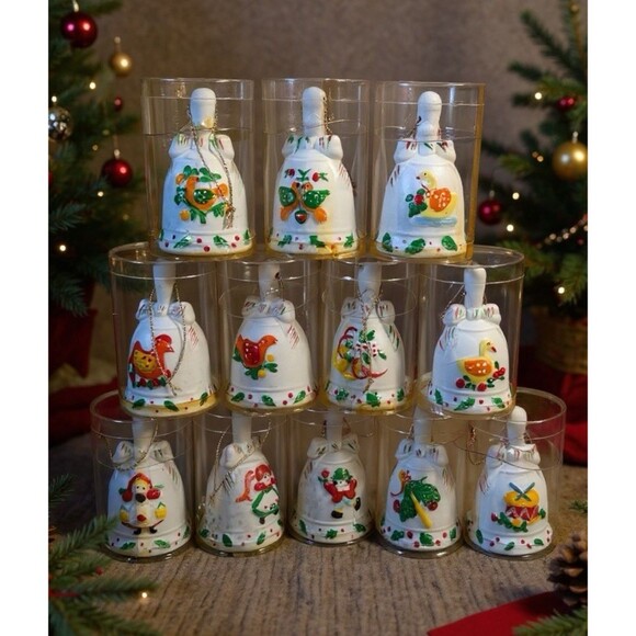 Vtg JC Penney 12 Days Of Christmas Ceramic Bell Ornaments 90s complete set - Picture 1 of 4